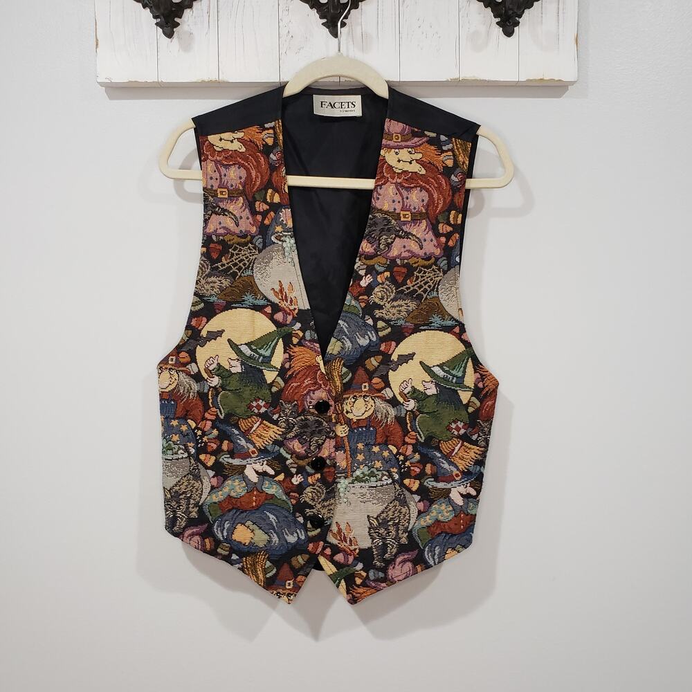 Vintage 90s Halloween Witch Tapestry Vest L